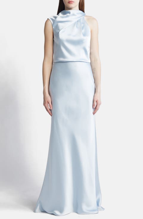 Asymmetric Neck Satin Gown