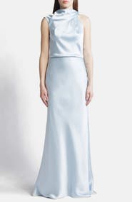 Amsale Asymmetric Neck Satin Gown