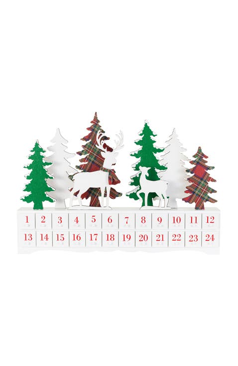 Wooden Christmas Tree & Reindeer Advent Countdown Calendar
