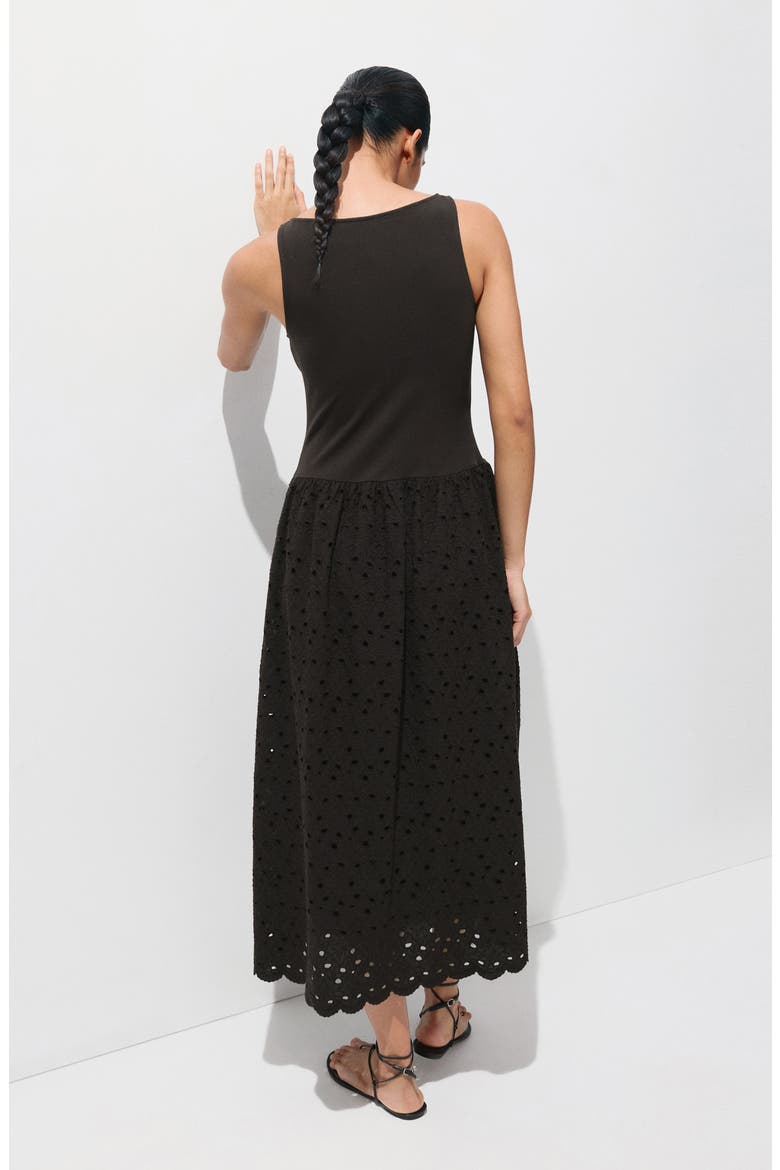 Embroidered Eyelet Mixed Media Dress, Alternate, color, BROWN