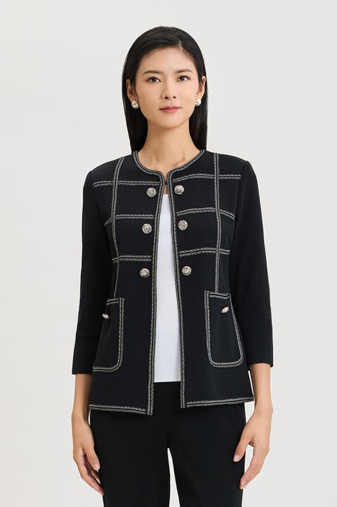 Heritage Grid Trim Knit Jacket