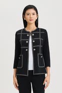 Ming Wang Heritage Grid Trim Knit Jacket