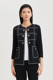 Ming Wang Heritage Grid Trim Knit Jacket