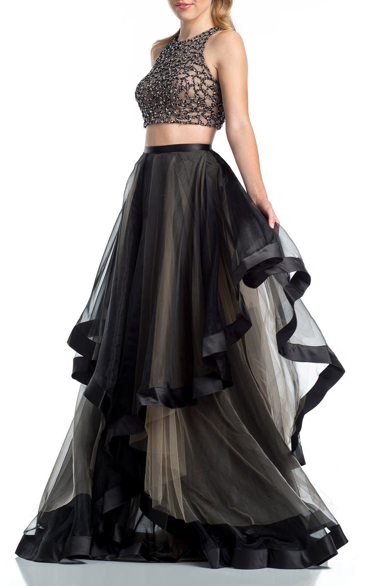 Glamour by Terani Couture Beaded Top & Organza Two-Piece Ballgown, Main, color,