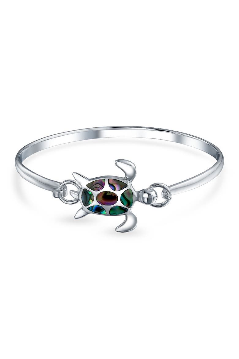 Sterling Silver Sea Turtle Abalone Shell Bangle Bracelet, Main, color, SILVER