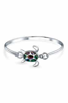 Sterling Silver Sea Turtle Abalone Shell Bangle Bracelet