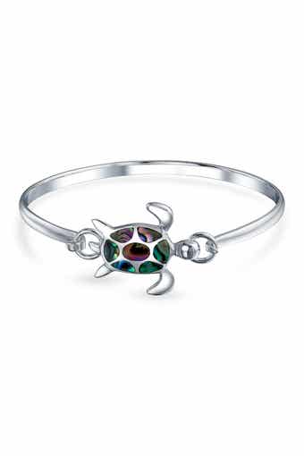 Sterling Silver Sea Turtle Abalone Shell Bangle Bracelet