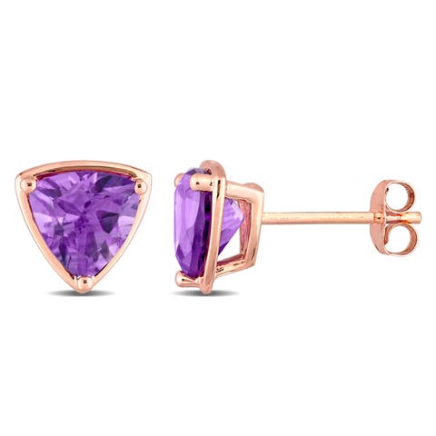 Trilliant Amethyst Stud Earrings 14k