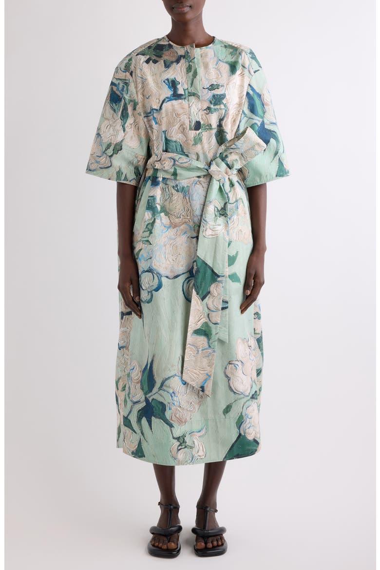 Rose Jacquard Cotton Cocoon Dress, Main, color, MINT GREEN