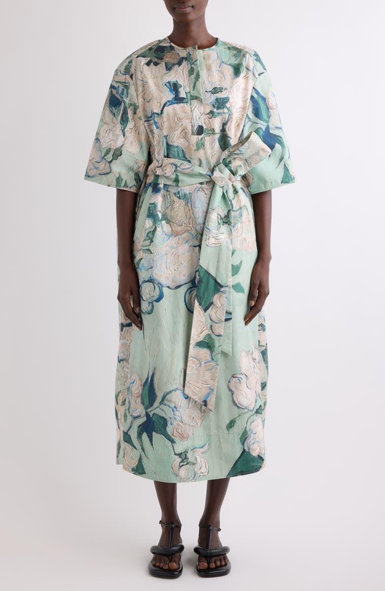 Givenchy Rose Jacquard Cotton Cocoon Dress, Main, color, Mint Green