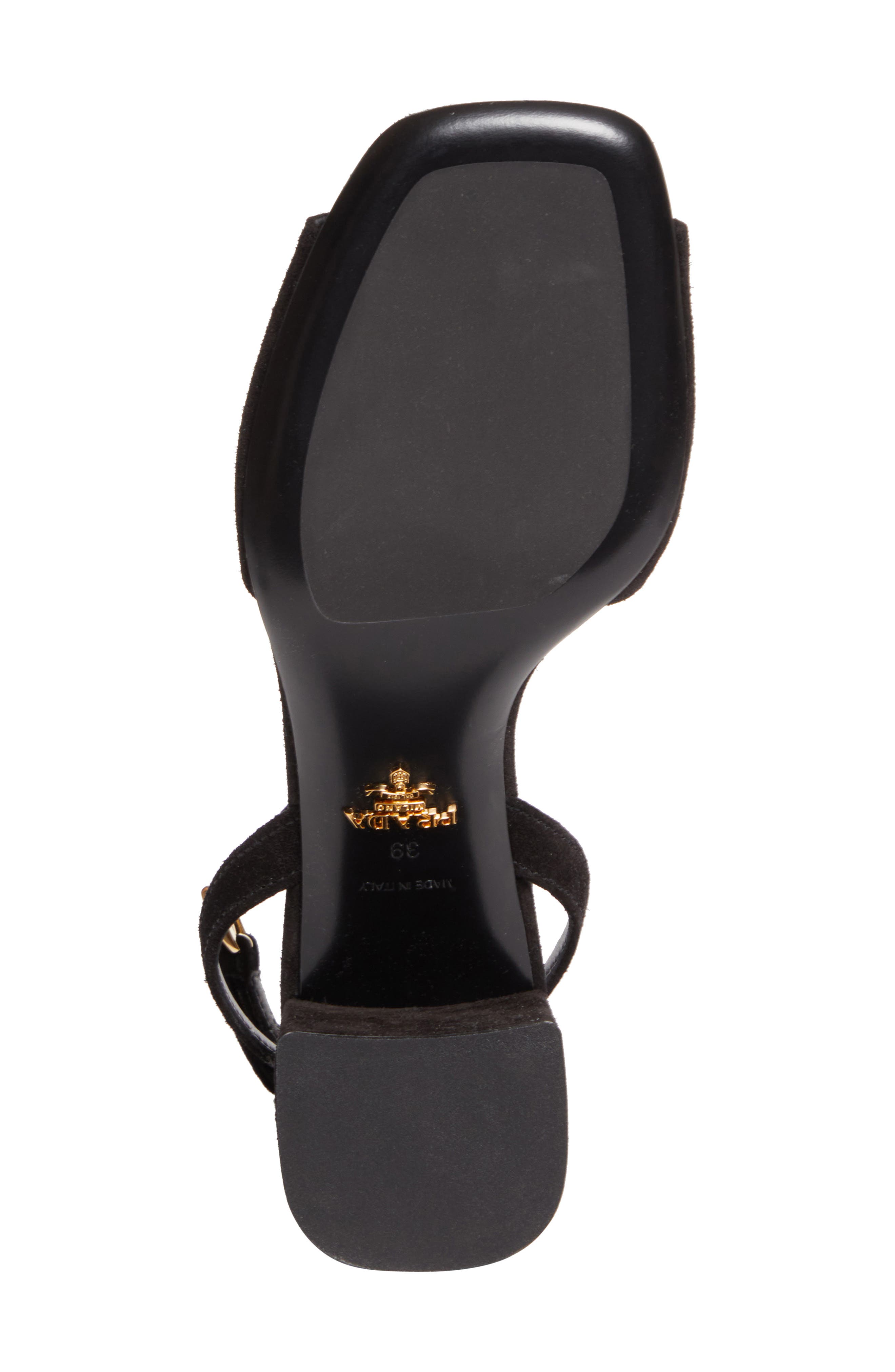 Prada Block Heel Ankle Strap Sandal, Alternate, color, Black