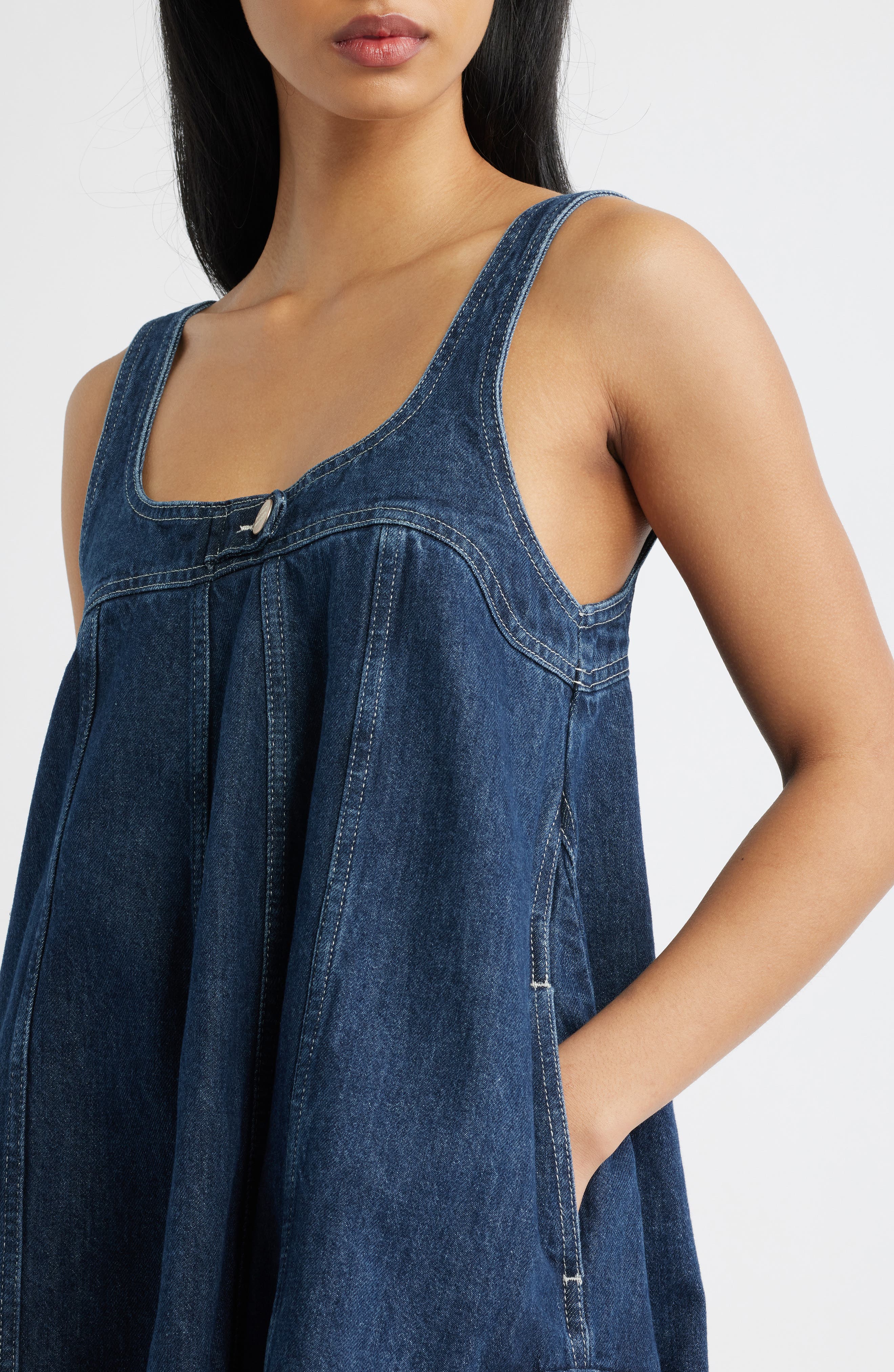 damson madder denim dress Damson Madder Nancy Denim Pinafore Mini Dress In Blue