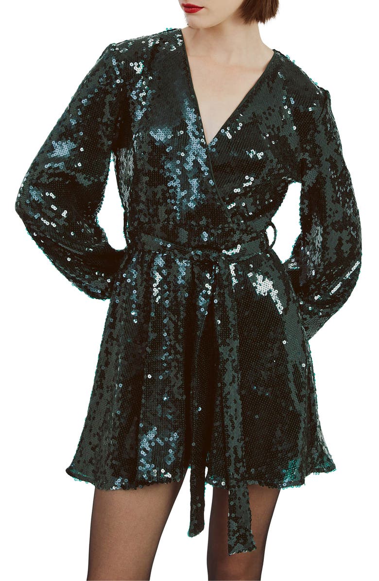 Bardot Bellissa Sequin Long Sleeve Minidress, Alternate, color, Greenlake