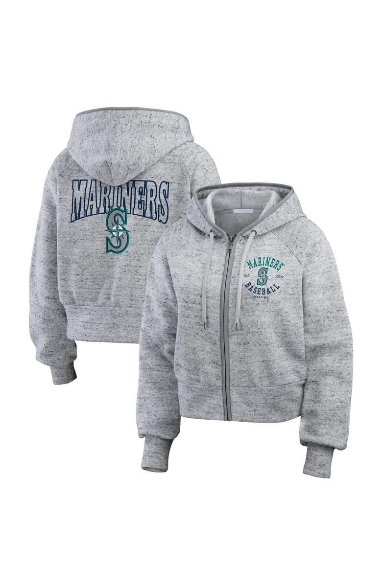 WEAR by Erin Andrews Women's WEAR by Erin Andrews  Heather Gray Seattle Mariners Speckled Fleece Cropped Full-Zip Hoodie, Alternate, color, 