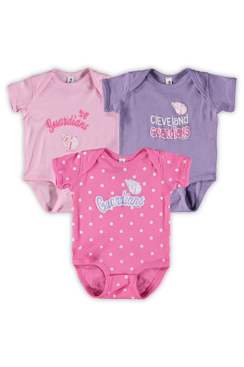 Infant Soft as a Grape Pink/Purple Cleveland Guardians 3-Pack Rookie Bodysuit Set, Main, color, Pink