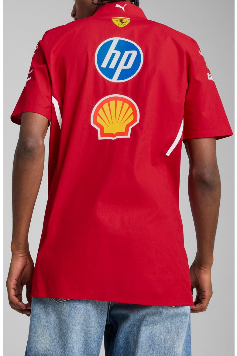 Scuderia Ferrari 2025 Team Short Sleeve Stretch Cotton Poplin Button-Up Shirt, Alternate, color, DARK CHERRY