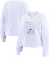 WEAR by Erin Andrews Women's WEAR by Erin Andrews White Detroit Lions Postcard Cropped Long Sleeve Top