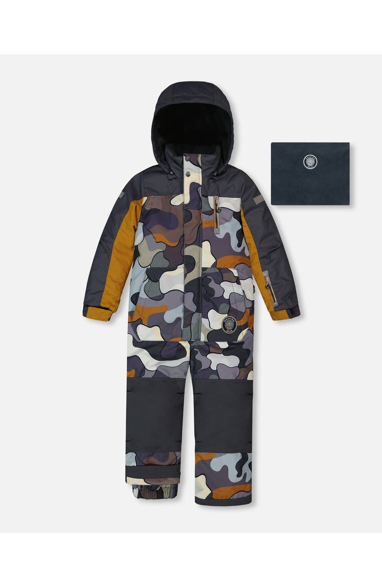 Deux par Deux Little Boy's One Piece Snowsuit Dark Gray Printed Camo, Main, color, 
