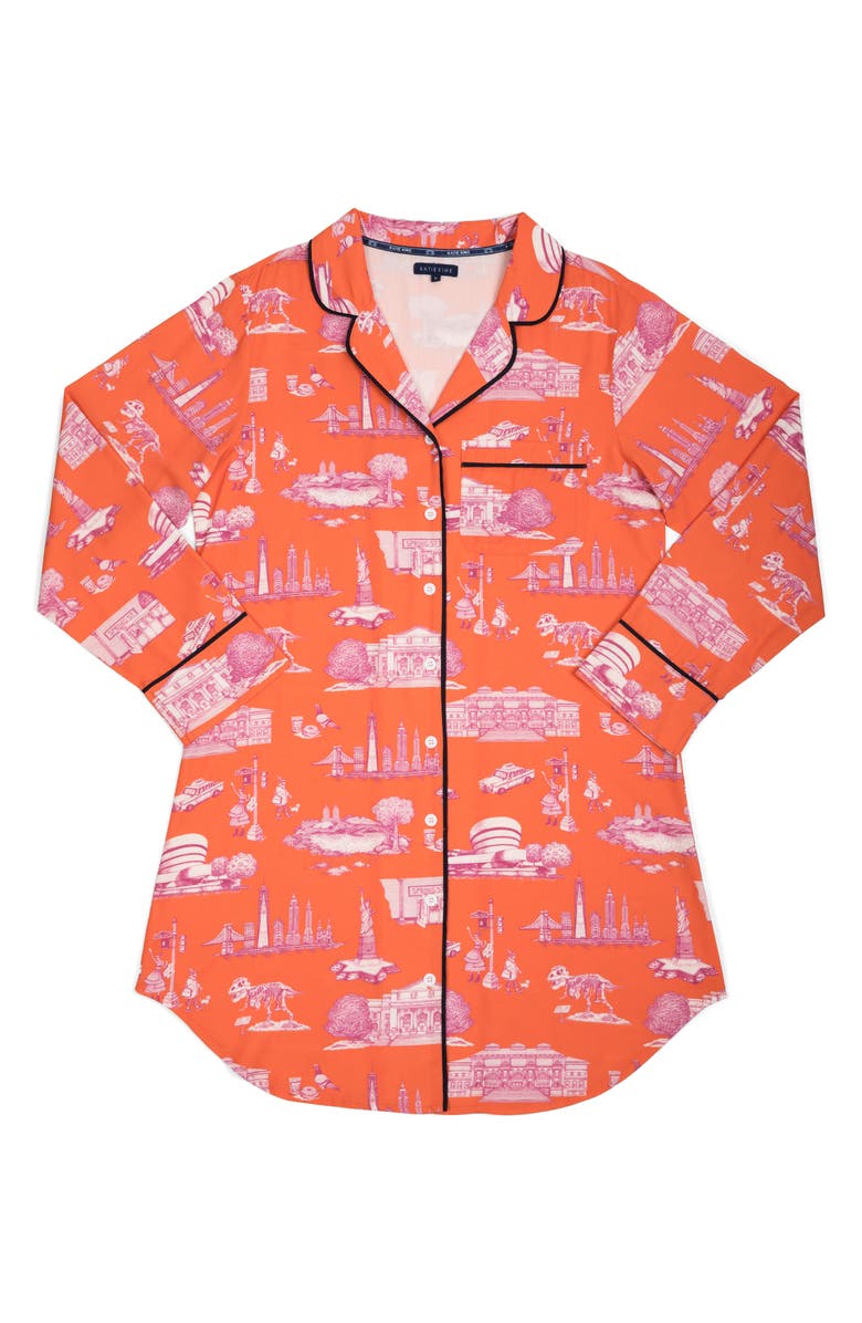Katie Kime New York Toile Cotton Blend Sleep Shirt, Alternate, color, Orange