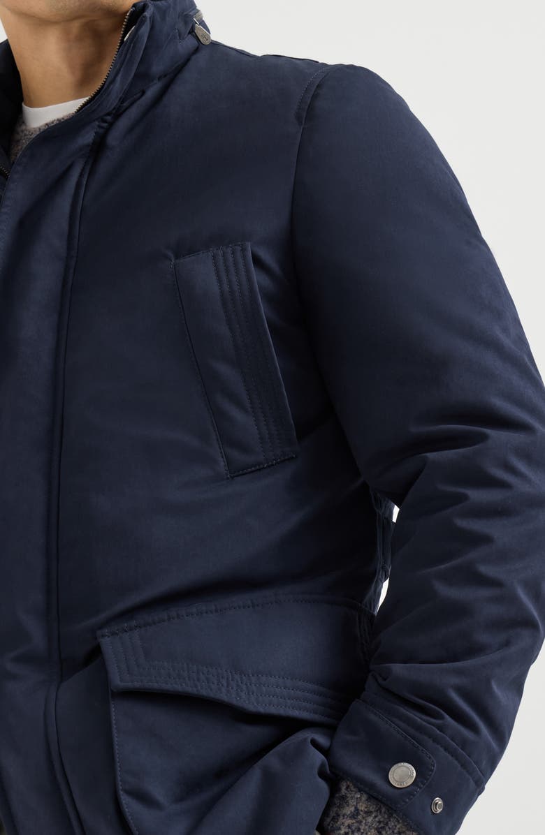 Brunello Cucinelli Water-resistant microfiber parka with Thermore<sup>®</sup> padding and packable hood, Alternate, color, Navy Blue