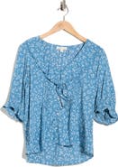 Trove New York Floral Ruffle Puff Sleeve Button-Up Top