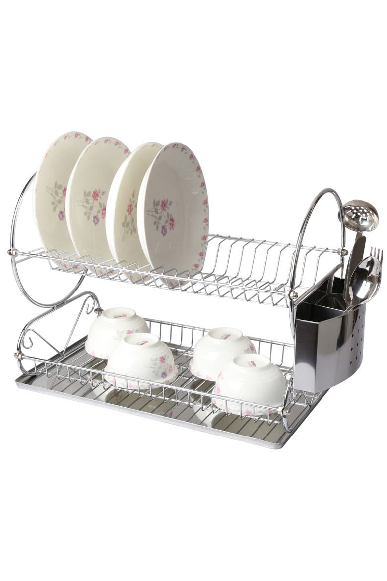 Chrome Plated 17.5 Inch Two Shelf Dish Rack, Main, color, Chrome