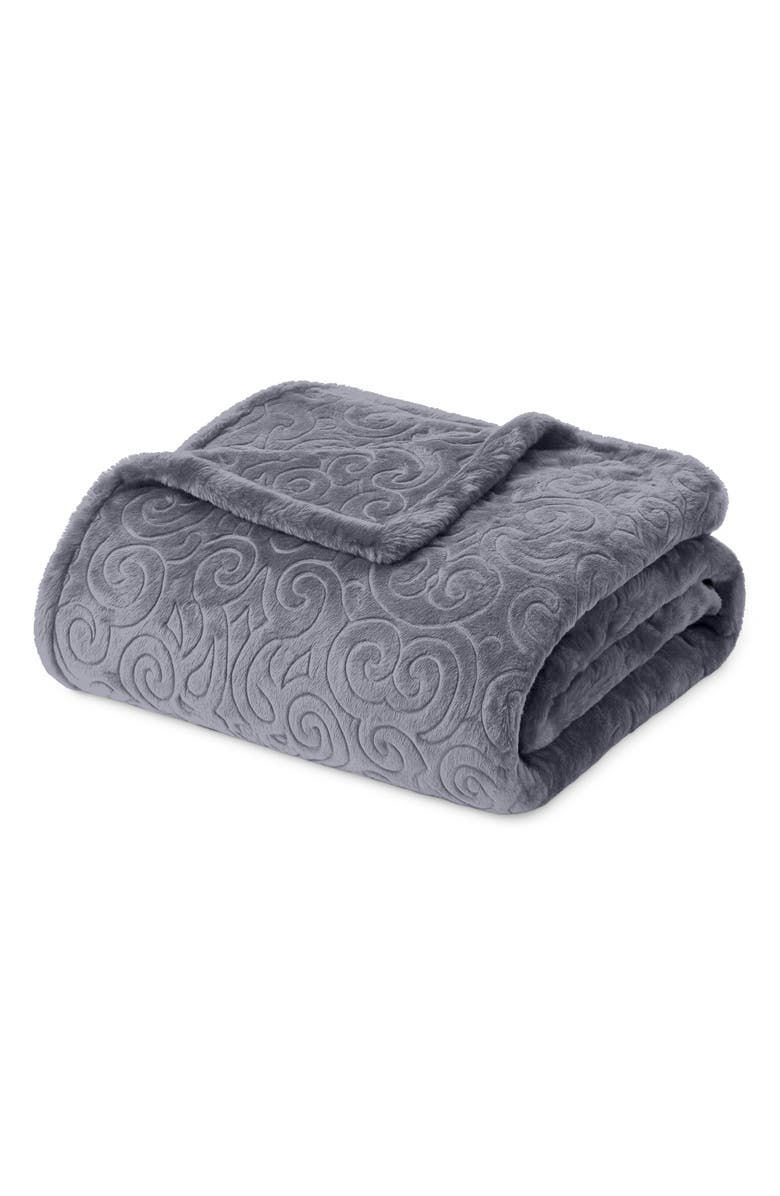 Luxury Home Dama Embossed Fleece Throw Blanket, Main, color, Grey