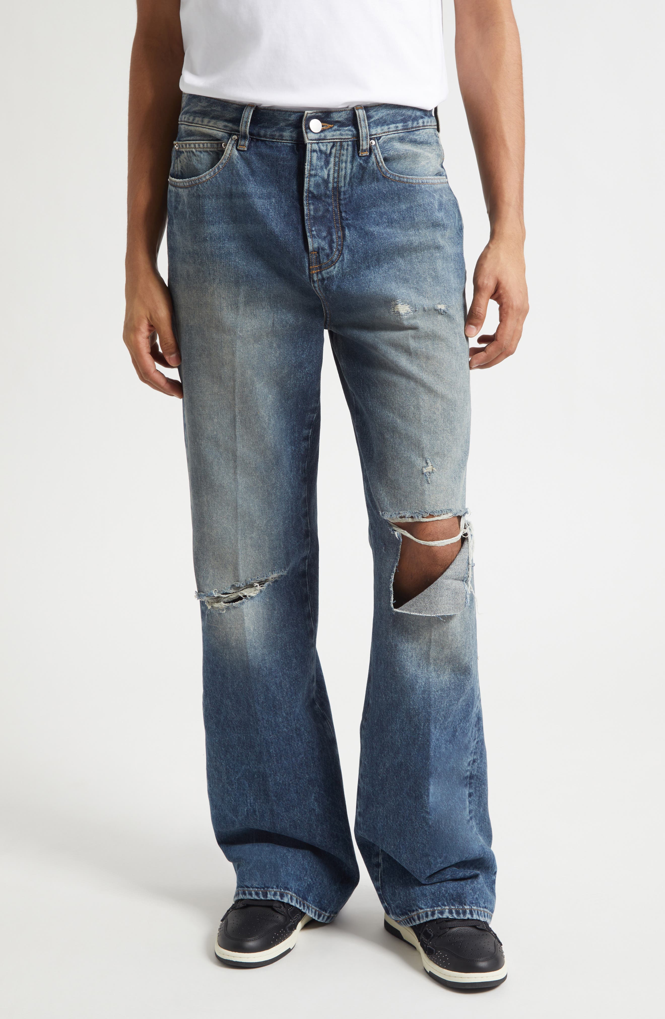 Slashed Straight Leg Jeans