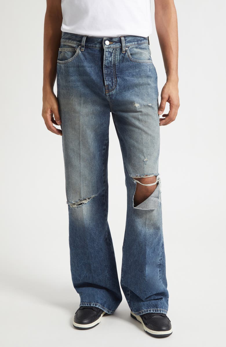 AMIRI Slashed Straight Leg Jeans, Main, color, Denim Lapis