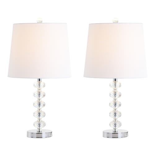 Jonathan Y Designs 22in Set Of 2 Kevin Glass & Metal Led Table Lamps In Clear/chrome