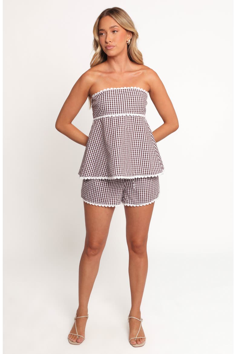 Kyle Gingham Strapless Top & Shorts Set, Alternate, color, CHOCOLATE GINGHAM