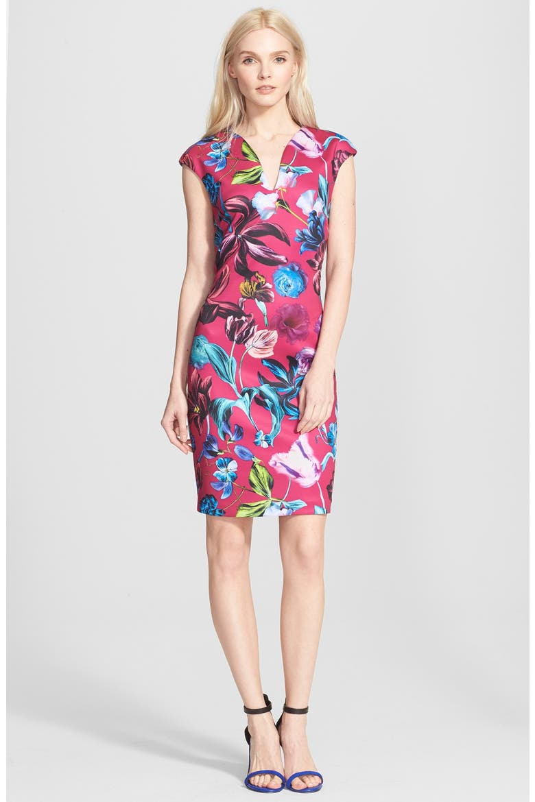 'Arya' Floral Print Midi Dress, Main, color, MID PINK