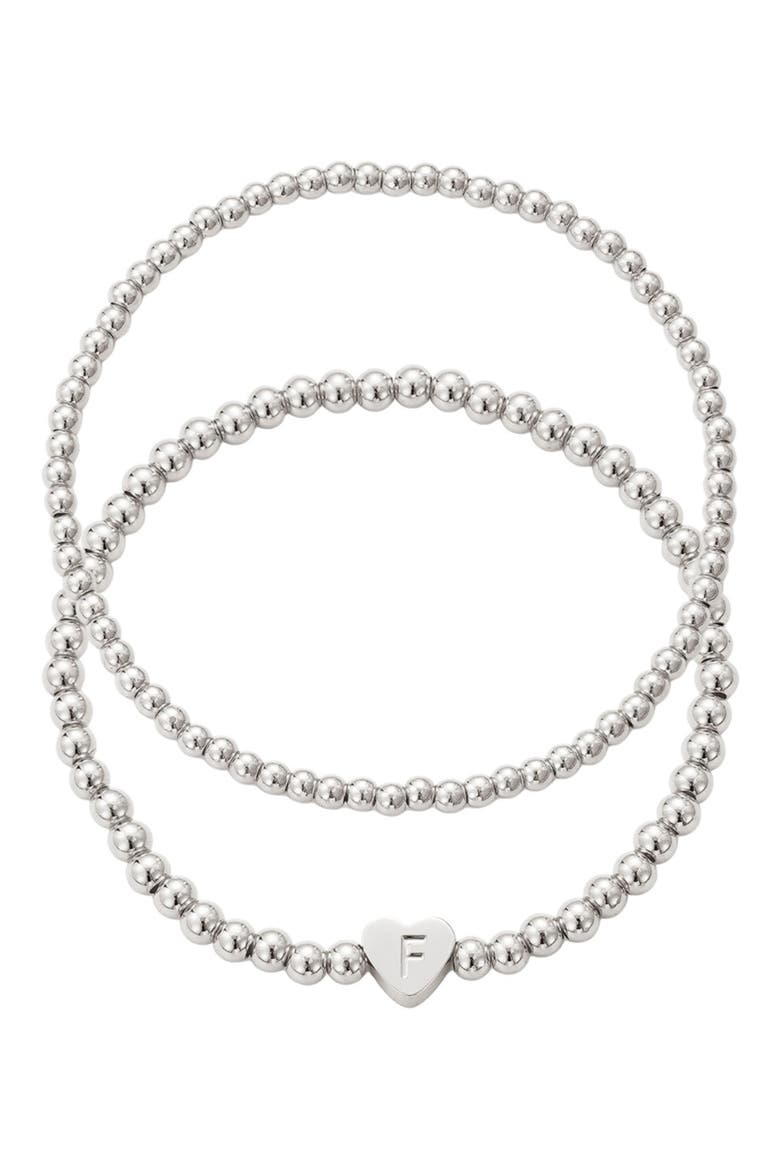 Beaded Initial Charm Bracelet Set, Main, color, SILVER-F