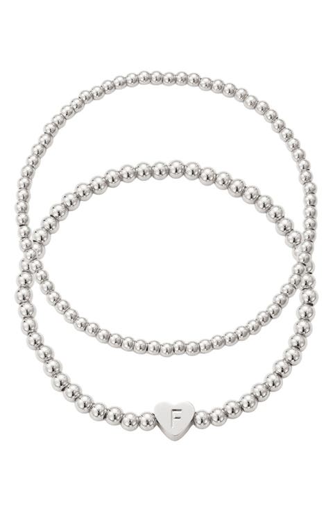 Beaded Initial Charm Bracelet Set