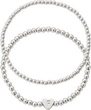 Adornia Beaded Initial Charm Bracelet Set