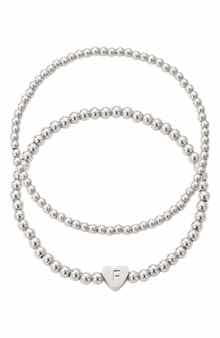 Beaded Initial Charm Bracelet Set
