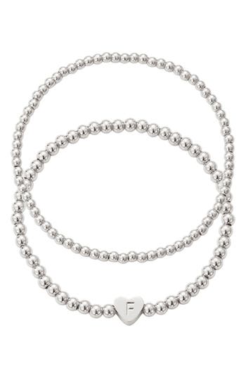 Adornia Beaded Initial Charm Bracelet Set In Silver