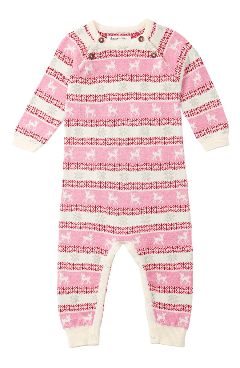 Hatley Doe Fair Isle Jacquard Sweater Romper, Main, color, 