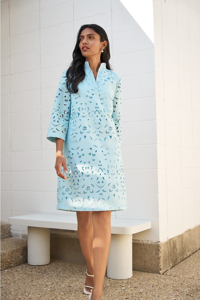 Lined Embroidered Stitch Woven Midi Dress, Alternate, color, Serene