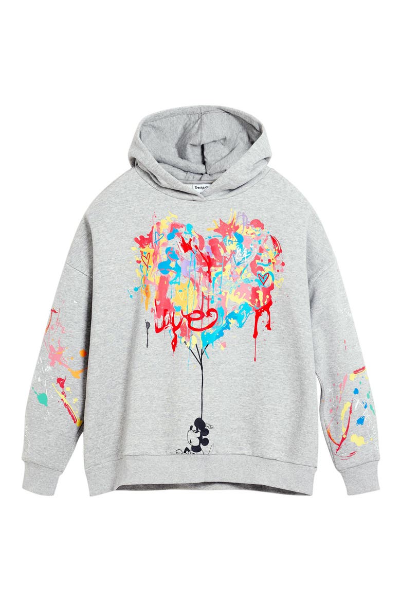 Mickey Mouse Paint Splattered Fleece Graphic Hoodie, Alternate, color, GRAY