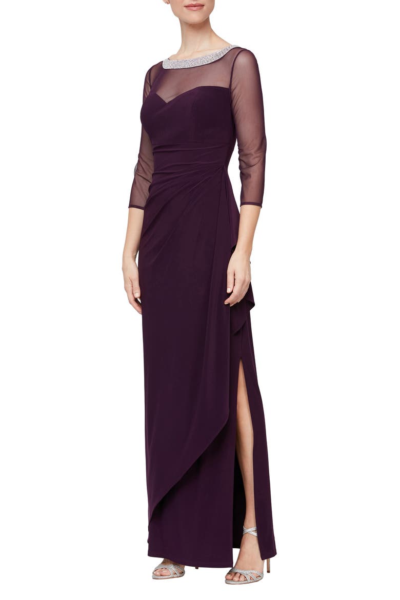 Illusion Sleeve Side Ruched Gown video
