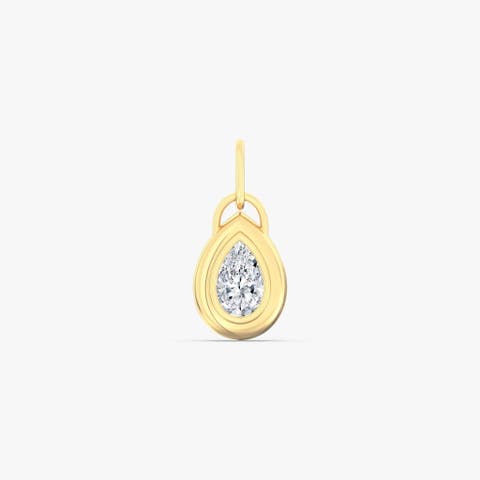 Golden Domed Pear Lab Diamond Charm in 14K