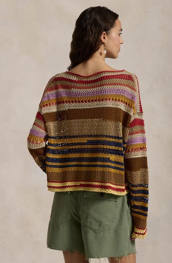 Polo Ralph Lauren Striped Crochet-knit Linen And Cotton