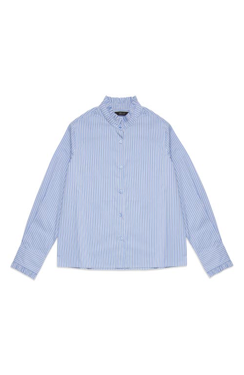 Deluc Oscar Ruffle Trim Stripe Cotton Blend Button-up Shirt In Blue