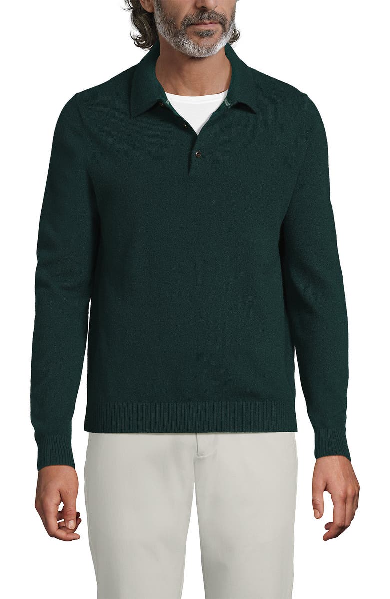 Lands' End Long Sleeve Cashmere Sweater Polo, Main, color, Deep Balsam