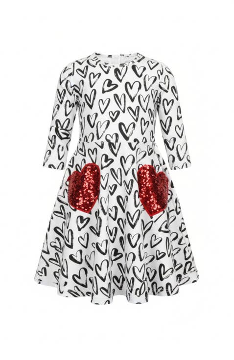 Dressed With Love Sequin Heart Skater Dress (Toddler, Little Kid & Big Kid)