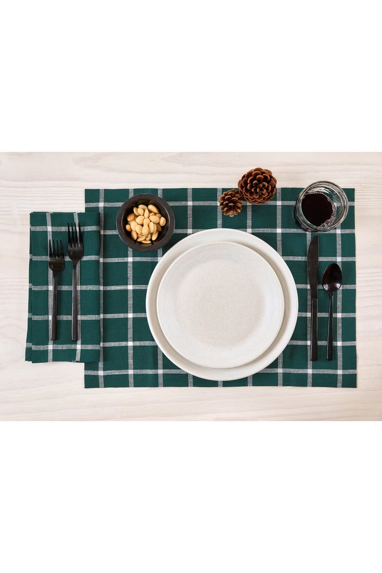 Linen Dinner Napkins Set of 4, 20 x 20" - Windowpane, Alternate, color, Dark Green