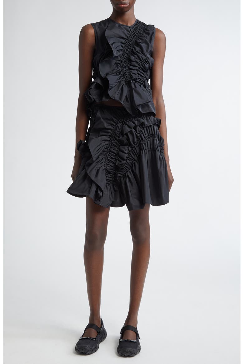 Geo Smocked Faille Peplum Top, Alternate, color, BLACK