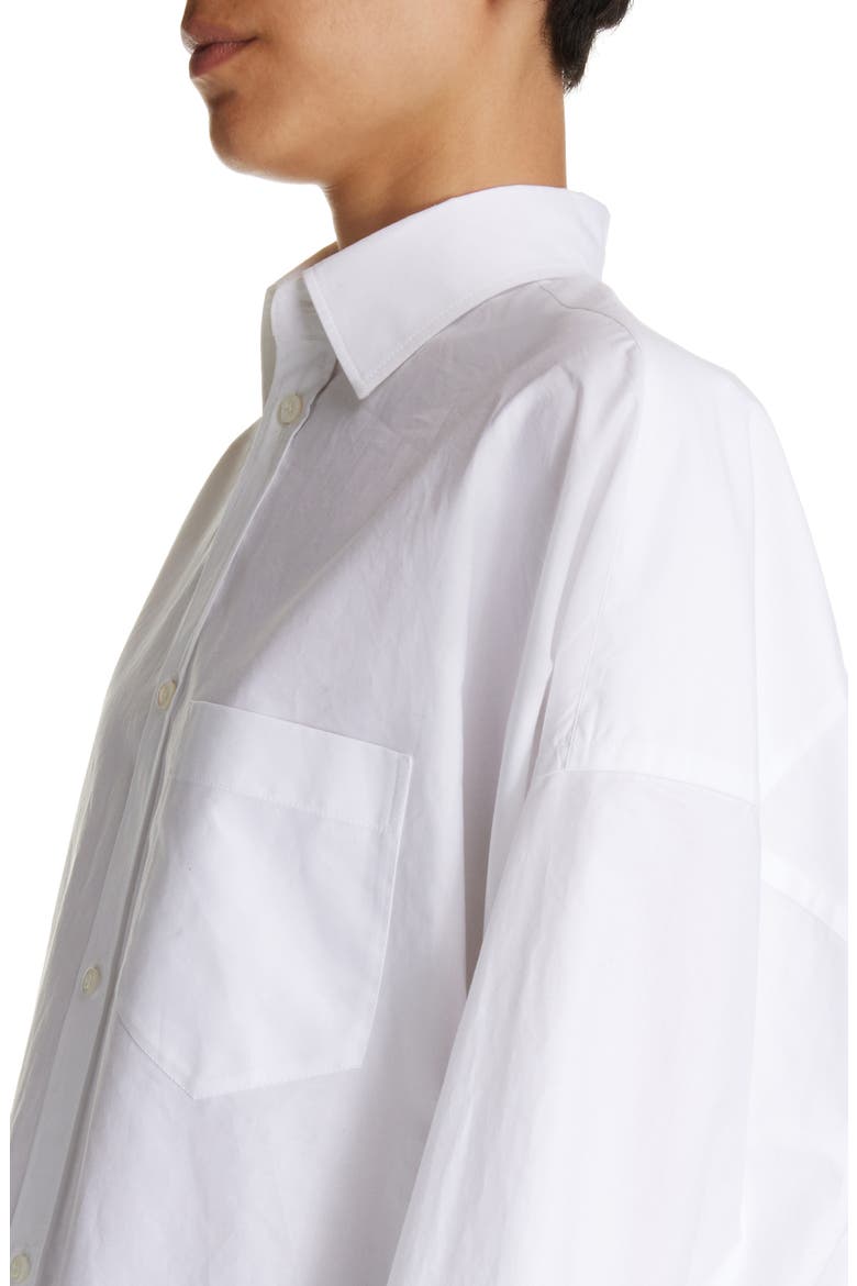 Oversize Crystal Logo Cotton Button-Up Cocoon Shirt, Alternate, color, WHITE