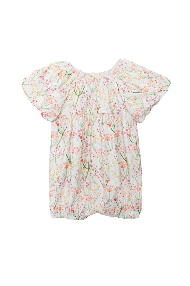 Springtime Garden Short Puff Sleeve Romper, Main, color, Orange
